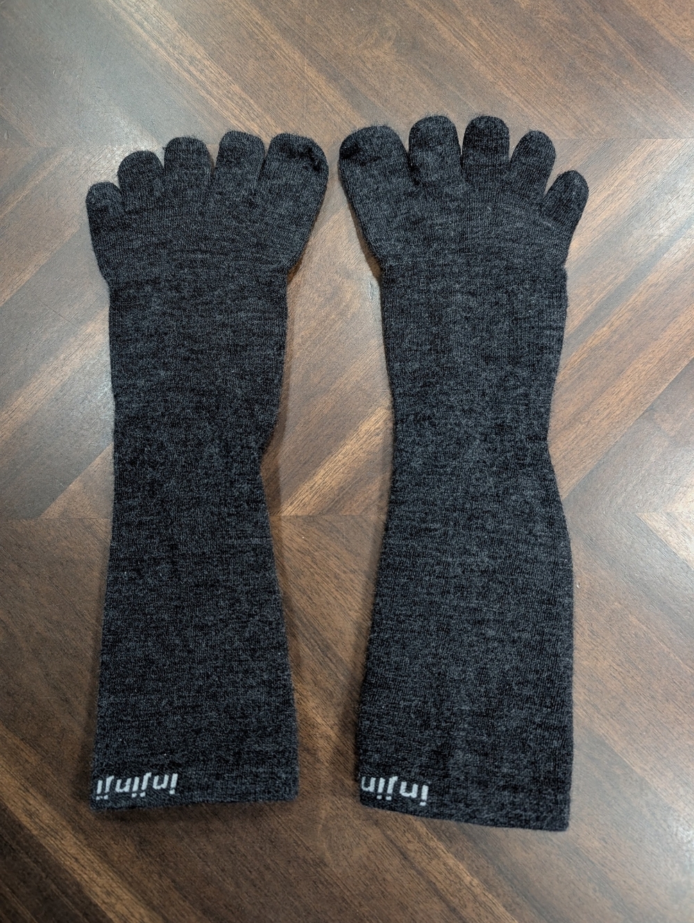 Wool Injinji Crew Liner Toe Socks Granite Slate Large